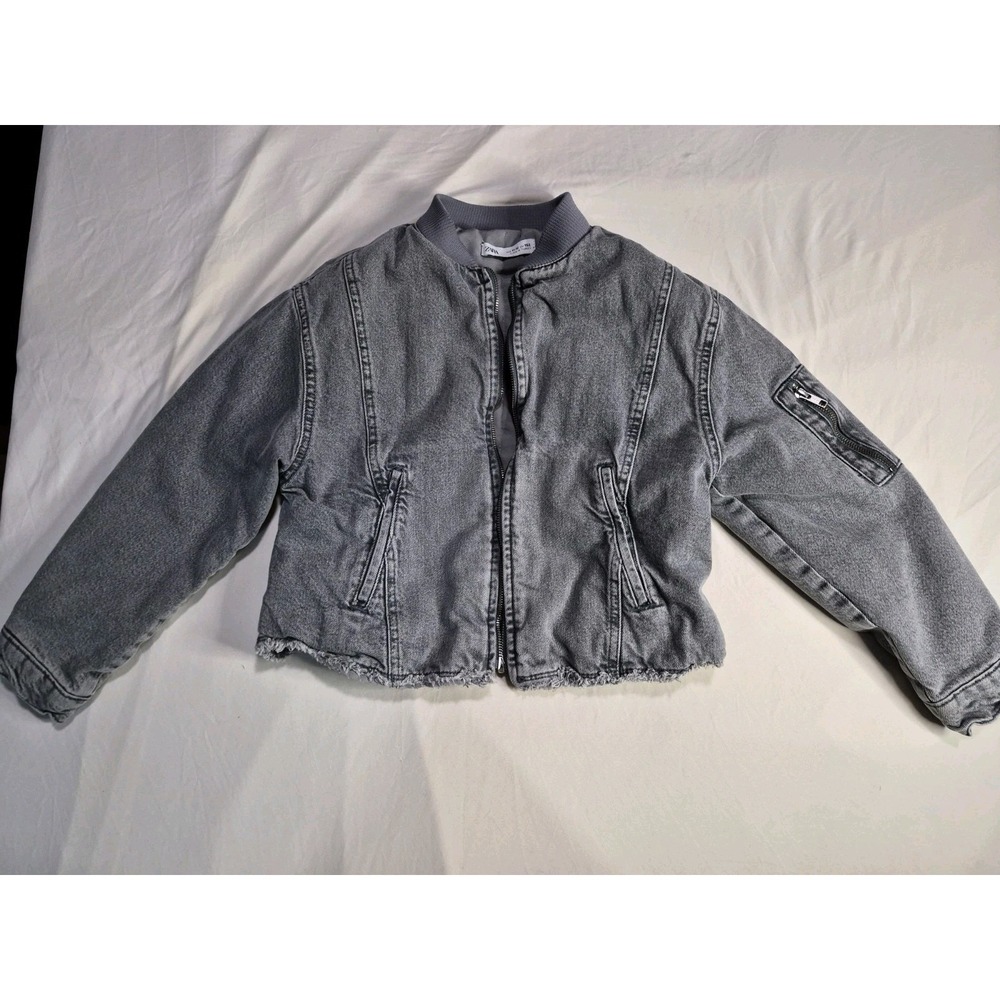 ZARA Distressed jacket Lined Gray Girls Size 11-12